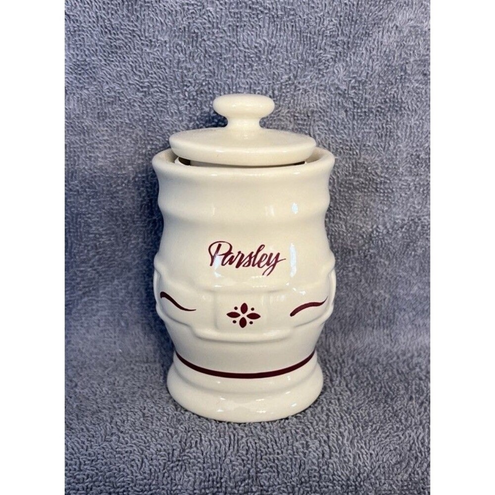 Longaberger Woven Traditions Pottery PARSLEY Spice Jar Traditional Red